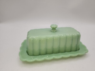 Pioneer Woman Jadeite Butter Dish Green Glass Scalloped Edge | eBay US