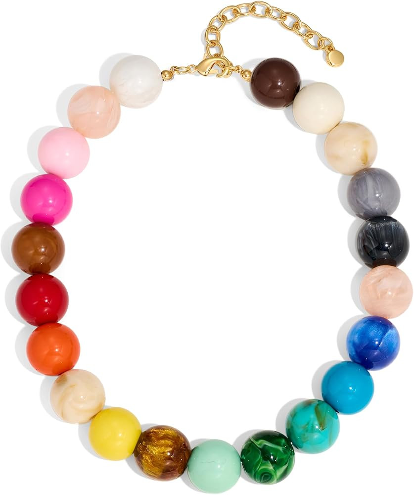 Colorful Chunky Beaded Necklace for Women Trendy Statement Big Large Resin Bead Bubble Choker Nec... | Amazon (US)