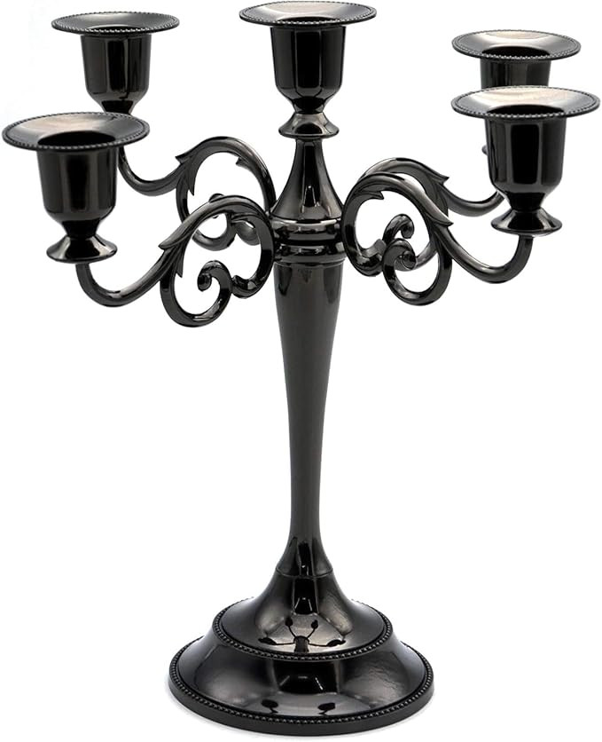 Black Candelabra Candle Holders for Pillar Candles 10.6 inch Tall, 5 Candle Candlestick Holder fo... | Amazon (US)
