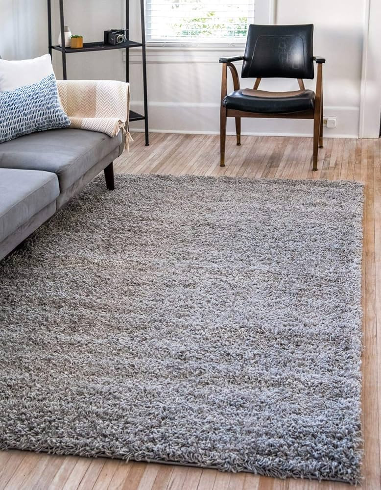 Unique Loom Solid Shag Collection Area Rug (6' 1" x 9' Rectangle, Cloud Gray) | Amazon (US)