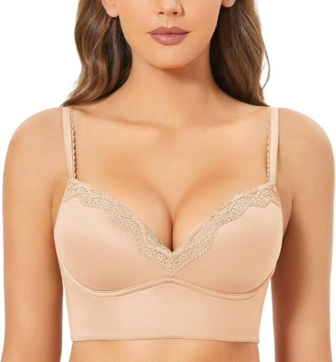 DOBREVA Women's Push Up Bra Wireless Padded No Underwire Bralettes Lace Plunge Bras | Amazon (US)