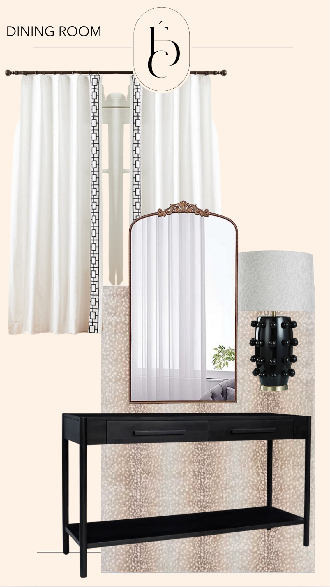 Elegant Dining  room! Update your space with this timeless look of black, white, and gold!  

#Interiordesign #elevedesigncollective #designboards #fullservice #homedecor #homerenovation #ispired #home #virtualdesign #diningroom

#LTKHome #LTKSaleAlert