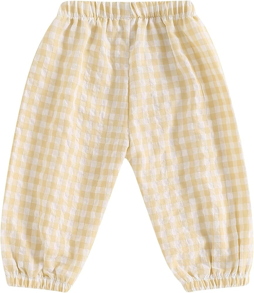 Kids Toddler Boys Girls Gingham Pants Elastic Waist Plaid Loose Baggy Trousers Casual Spring Fall... | Amazon (US)