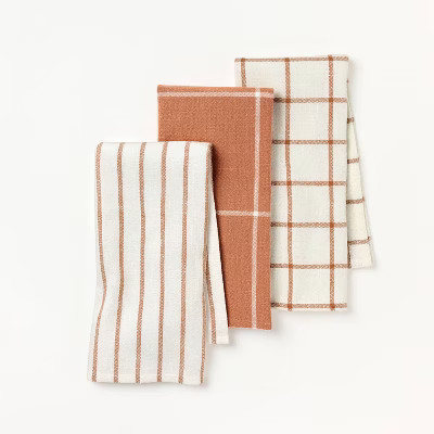 3pk Kitchen Towels Terracotta Orange - Figmint™: Cotton Dish & Hand Towels, Easter Stripe Patte... | Target