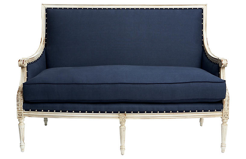 James Settee, Navy Linen | One Kings Lane