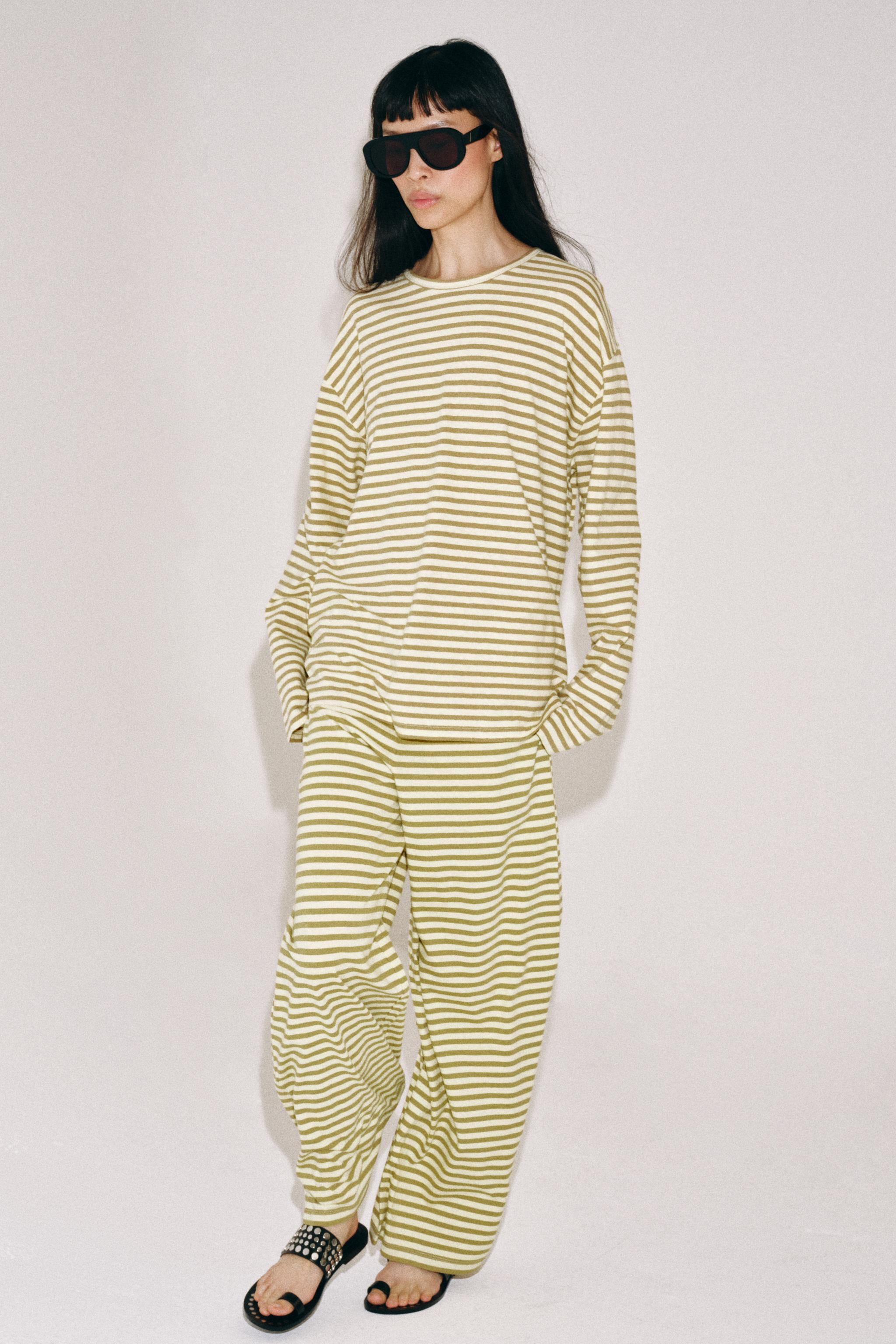 STRIPED COTTON AND LINEN PANTS | Zara US