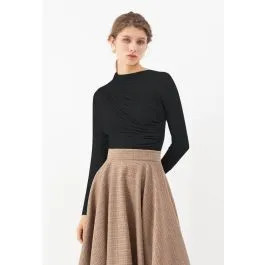 Ruched Long Sleeves Top in Black | Chicwish