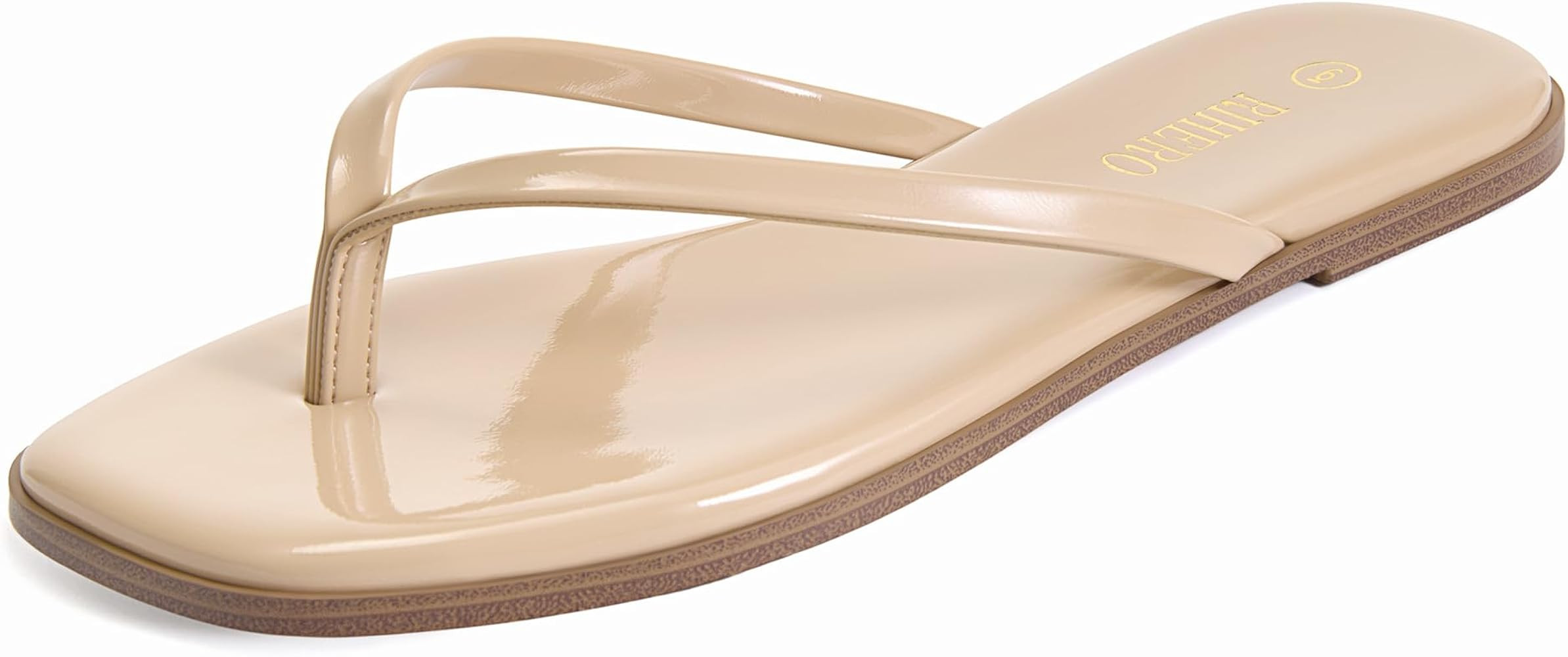 Rihero Flip Flops for Women Comfortable Square Toe Beach Sandals Slip On Leather Thong Flat Sanda... | Amazon (US)