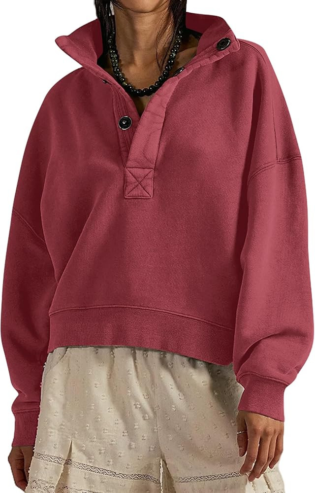 Mock Neck Sweatshirt Women Henley Pullover Tops Oversized Button Fleece Mockneck Sweatshirt 2026 ... | Amazon (US)