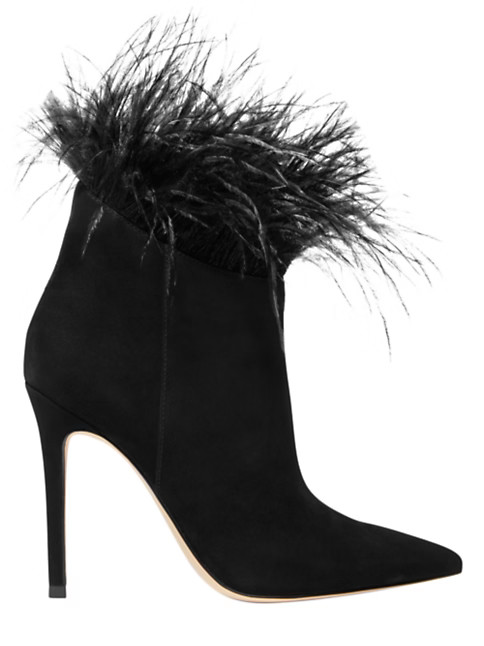 Whitby 100MM Feather-Trimmed Suede Booties | Saks Fifth Avenue