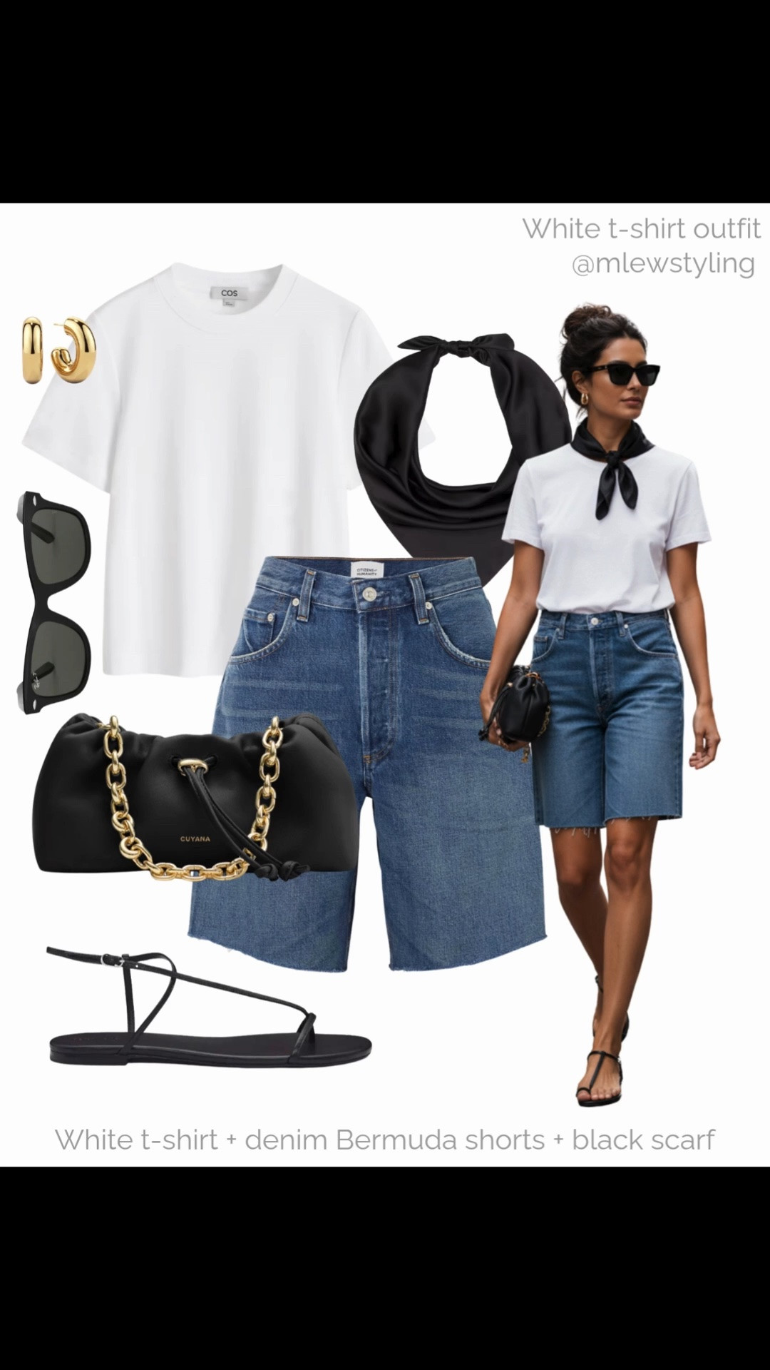 Summer outfit with a white t-shirt ✨

Tags: COS white t-shirt, agolde denim Bermuda shorts, reformation black strappy sandals, rayban wayfarer sunglasses, black silk scarf, mejuri gold hoop earrings, cuyana black and gold bag, neutral outfit, capsule wardrobe basics

#LTKsummer #LTKbag #LTKshoes