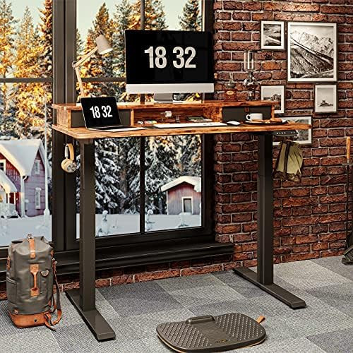 FEZIBO Height Adjustable Electric Standing desk with Double Drawer, 48 x 24 Inch Table with Storage  | Amazon (US)