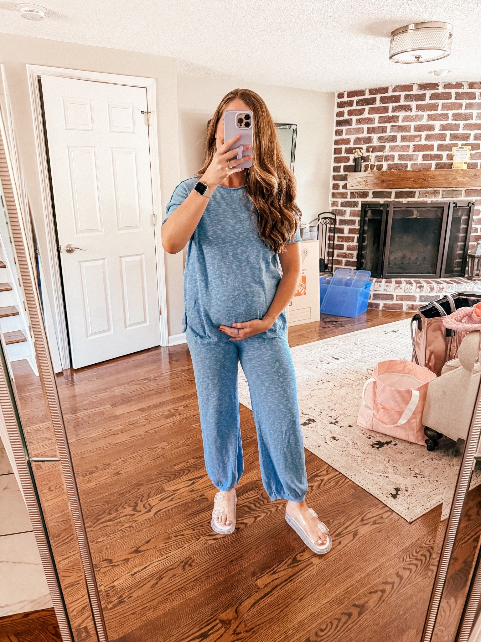have lived in this matching set all pregnancy and will be doing the same postpartum 🤰🏻wearing a size small. These gelly sandals are so comfortable too! The perfect summer/pool shoe. 

#LTKFindsUnder50 #LTKShoeCrush #LTKBump