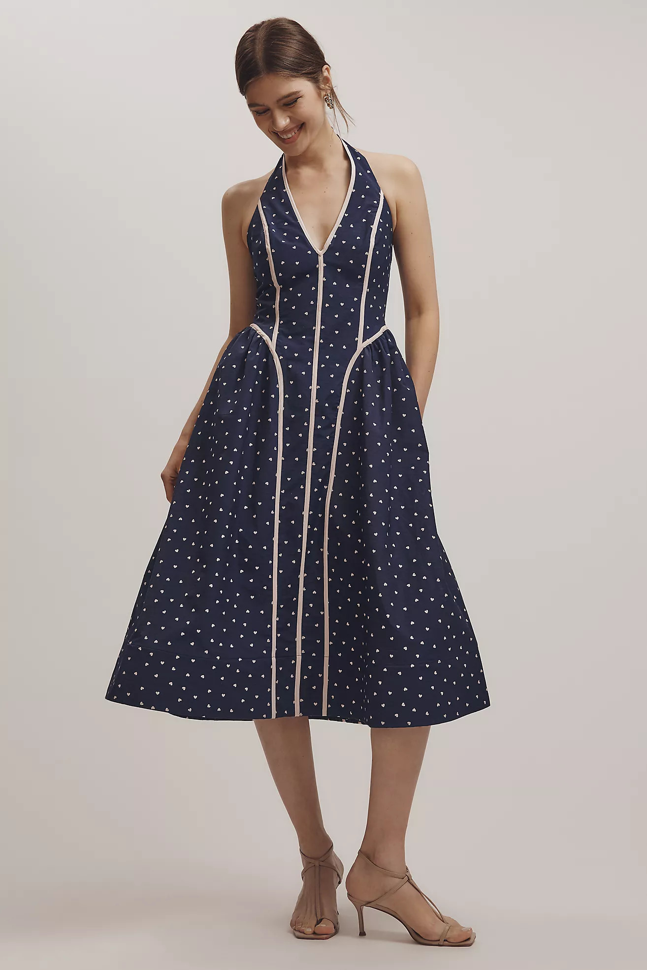 Maeve V-Neck Waisted Halter Midi Dress | Anthropologie (US)