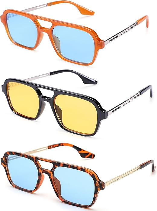 COASION Vintage 70s Flat Aviator Small Frame Sunglasses for Women Men Square Metal Design UV400 P... | Amazon (US)