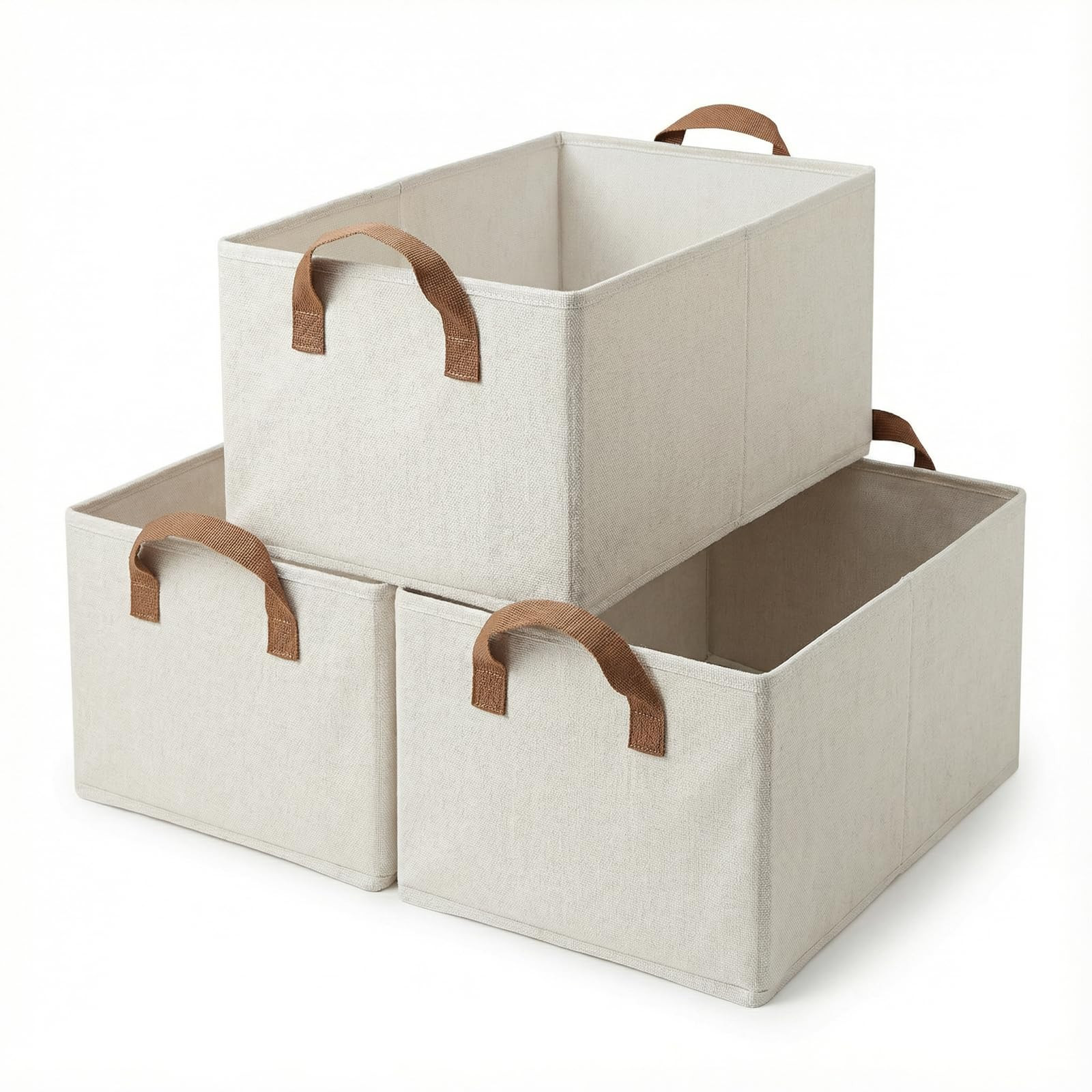 3 Pack Storage Bins Fabric Collapsible Organizers with Handles Sturdy Canvas with PP Board 17.9... | Amazon (US)