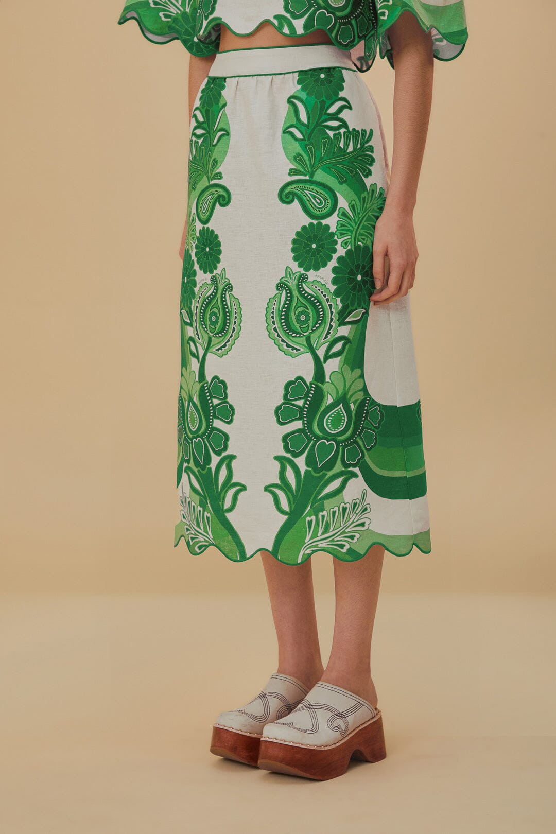 Green Color Festival Euroflax™ Midi Skirt | FarmRio (US)