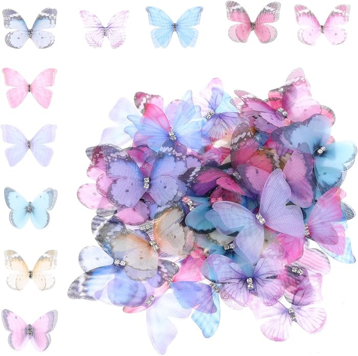 60 PCS Butterflies for Crafts 3D Butterflies for Bouquets Organza Fabric Butterfly Appliques Colo... | Amazon (US)