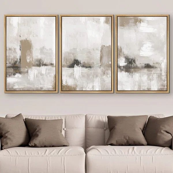 Grunge Paint Stroke Collage Abstract Large Wall Art Framed On Canvas 3 Pieces Print | Wayfair North America