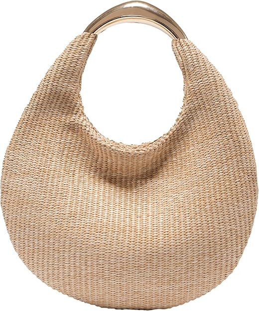 Straw Bag for Women, Boho Chic Woven Hobo Tote Handbag, Handmade Straw Crescent Purse, Lightweigh... | Amazon (US)