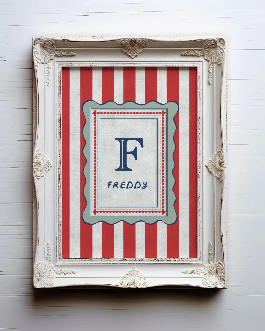 Custom Name Poster, Personalised Red Stripes Nursery Print, Baby Room Decoration Country Pattern,... | Etsy (US)