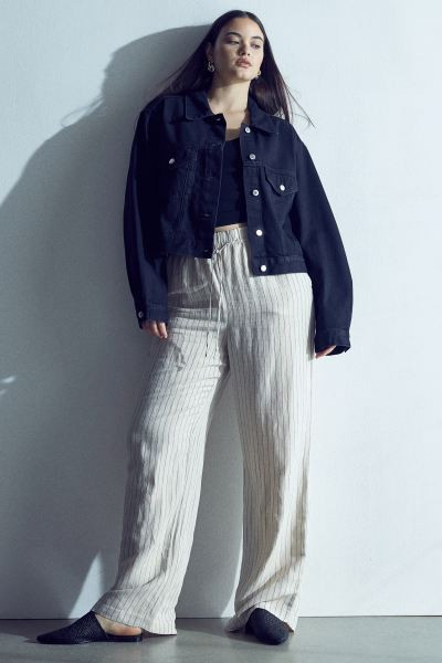 Linen-blend Pull-on Pants - White/blue striped - Ladies | H&M US | H&M (US + CA)