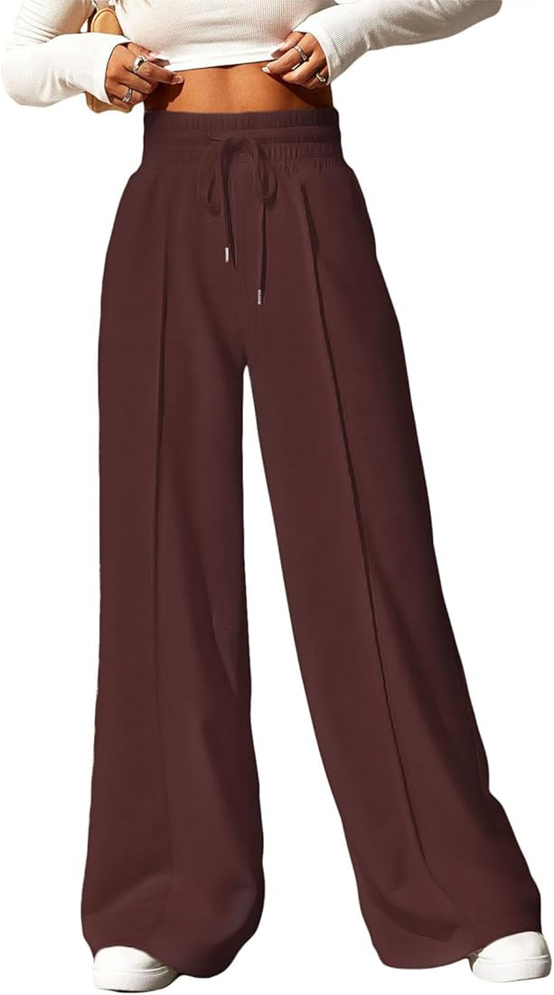Women's High Waisted Drawstring Waist Wide Leg Sweatpants with Pockets Casual Loose Yoga Pants | Amazon (US)