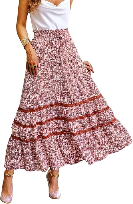 Zeagoo Women's Midi Skirts Boho High Waist A Line Casual Maxi Work Skirt Summer | Amazon (US)