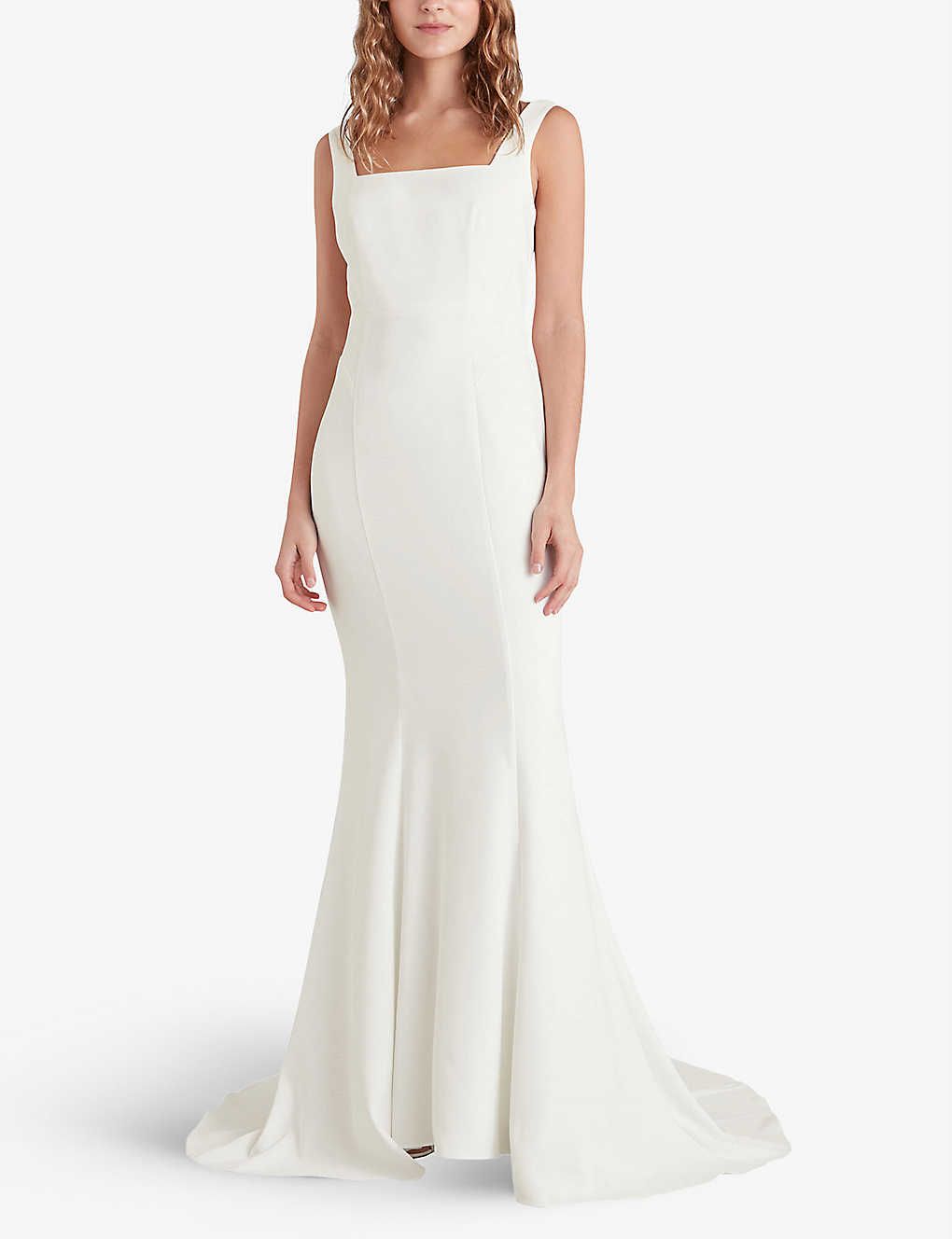 Mia square-neck lace and crepe wedding gown | Selfridges