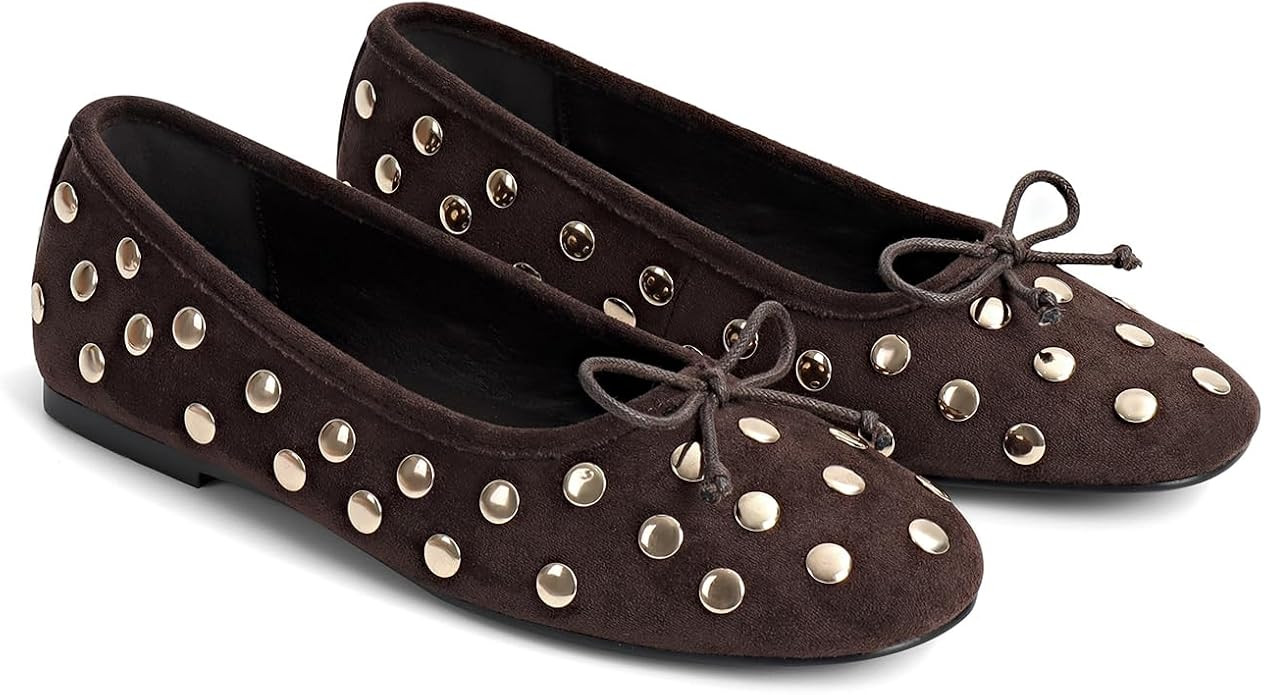 SOVANYOU Women's Studded Mary Jane Ballet Flats Closed Round Toe Flat with Bow Slip on Ballerina ... | Amazon (US)
