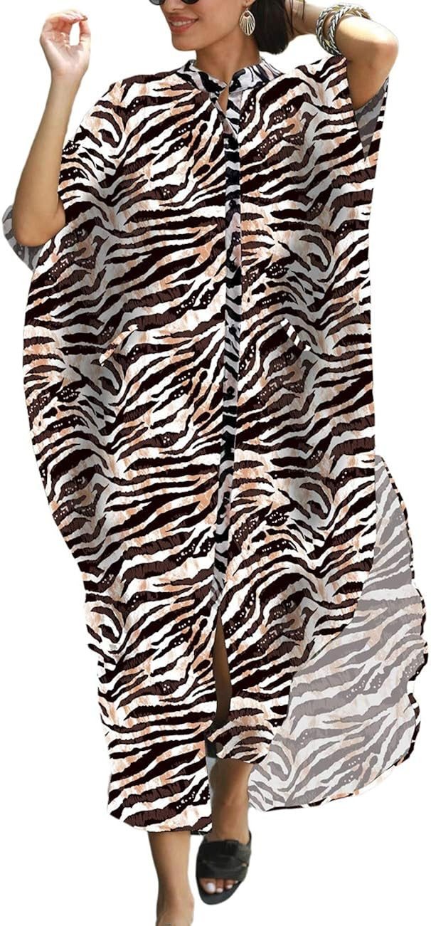 Bsubseach Women Stylish Plus Size Beach Shirt Dress Loose Button Up Bikini Cover Up | Amazon (US)