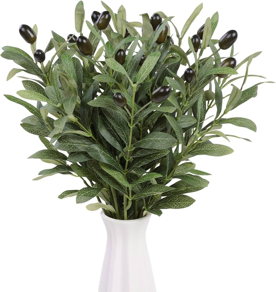 U'Artlines 5Pcs Artificial Olive Branches 18 inch Long Faux Olive Leaf Stems with Olive Fruits Fa... | Amazon (US)