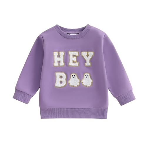 ZyHwShine Toddler Baby Girl Halloween Outfit Hey Boo Pumpkin Sweatshirt Crewneck Pullover Long Sleeve Sweater Fall Clothes (fb-Purple, 3-4 Years) | Amazon (US)