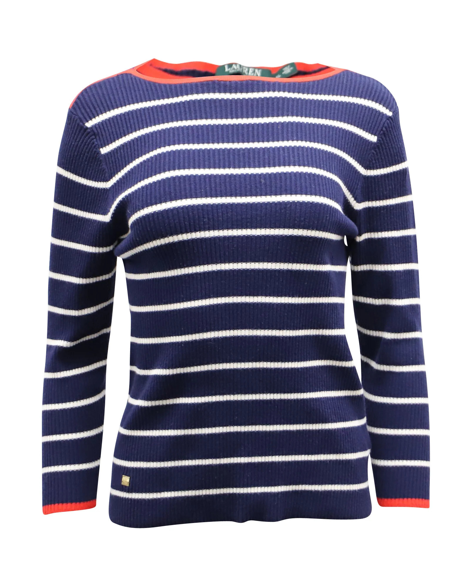 Lauren Ralph Lauren Stripe Ribbed Sweater in Navy Blue Cotton | Shop Simon