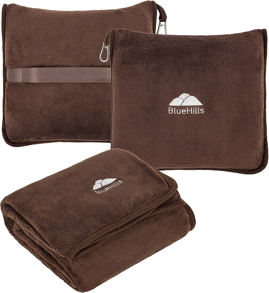 BlueHills Premium Soft Travel Blanket Pillow Airplane Blanket Soft Bag Pillow case with Hand Lugg... | Amazon (US)