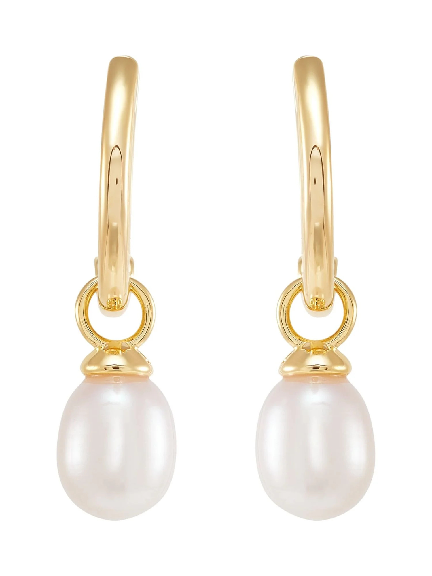 Essentials by Honora Women's Freshwater Pearl Hoop Earrings in 14KT Gold Plated Sterling Silver -... | Walmart (US)