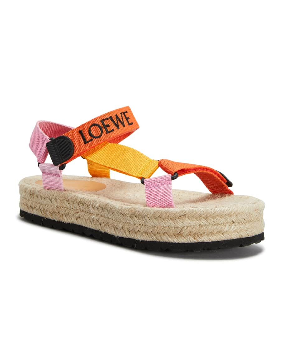 Colorblock T-Strap Espadrille Sandals | Neiman Marcus