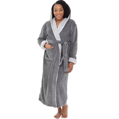 Alexander Del Rossa Women's Warm Fleece Robe with Hood, Long Plush Sherpa Bathrobe | Target