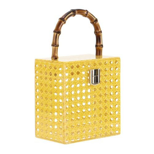 Oweisong Rattan Acrylic Clutch Purse for Women Formal Wedding Evening Handbag Summer Beach Wicker Top Handle Bag | Amazon (US)