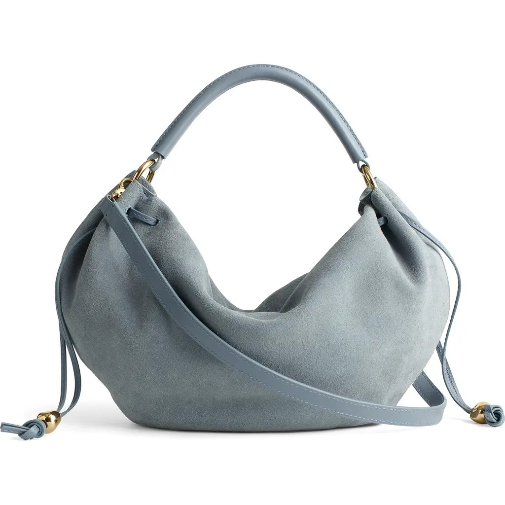 Madewell The Camren Gathered Suede Shoulder Bag in Serene Blue at Nordstrom | Nordstrom