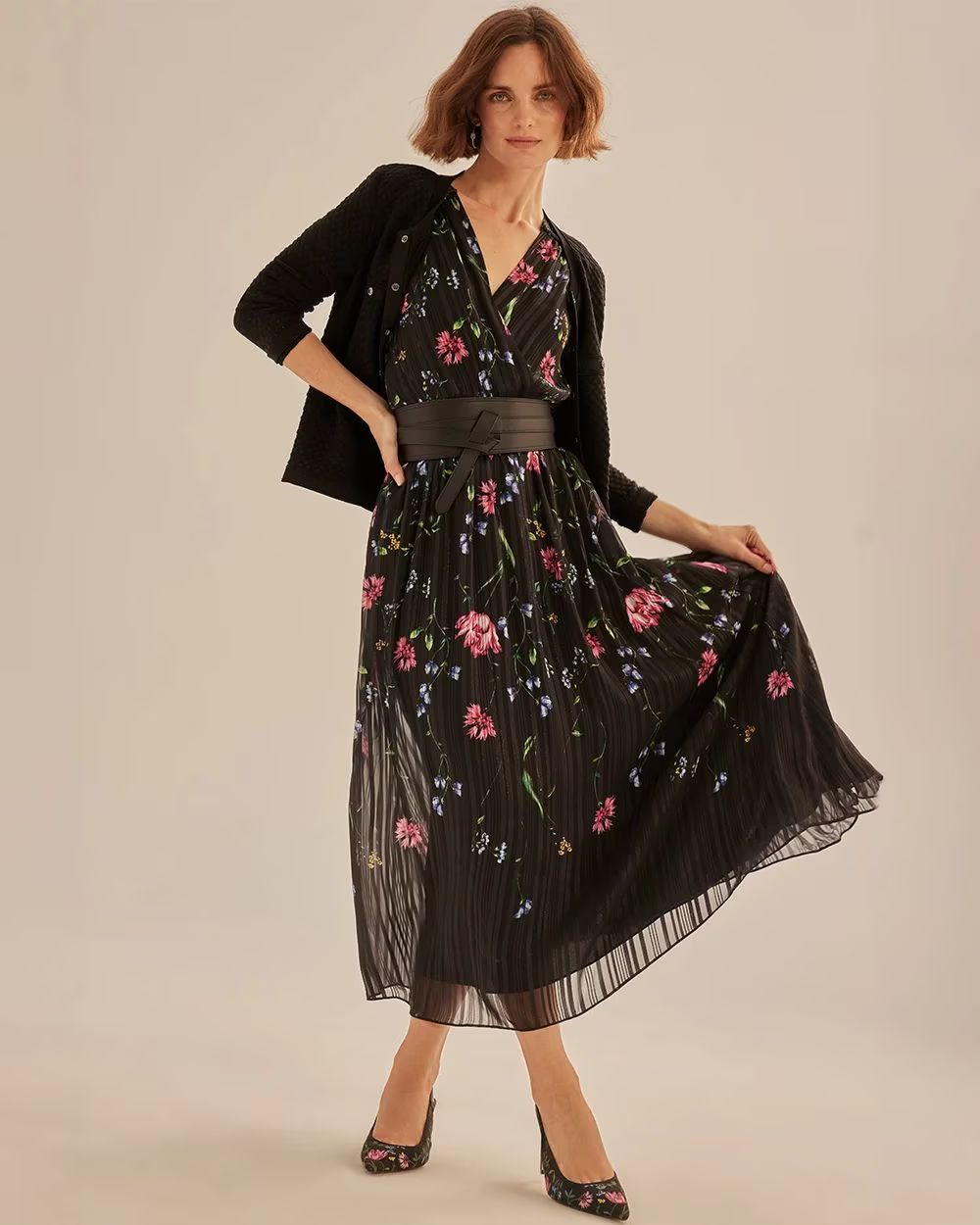 Sleeveless V-Neck Braided Waist Midi Dress | White House Black Market