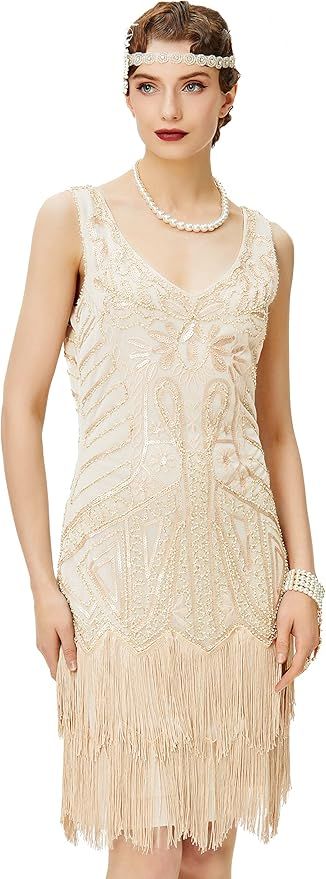 BABEYOND Women’s Flapper Dresses Set 1920s V Neck Beaded Fringed Great Gatsby Dress with Access... | Amazon (US)