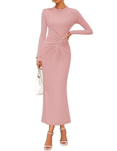 ZESICA Womens 2025 Fall Long Sleeve Mock Neck Bodycon Midi Dress Ruched Knit Elegant Party Cockta... | Amazon (US)