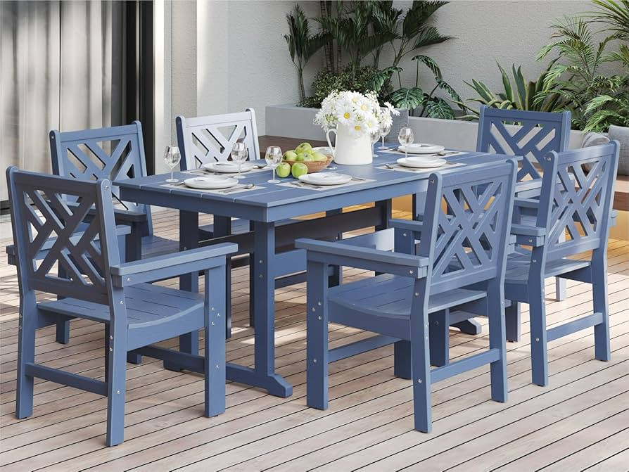 7-Piece Outdoor Dining Set, HDPE All-Weather Patio Table and Chairs Set for 6, Outdoor Patio Furn... | Amazon (US)