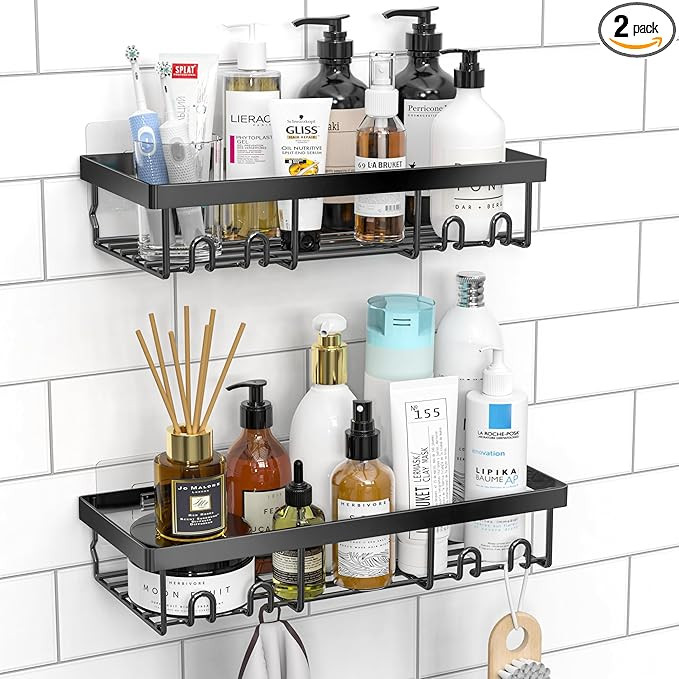 Moforoco Shower Caddy Shelf Organizer Rack, Self Adhesive Black Bathroom Shelves Basket, Home Far... | Amazon (US)