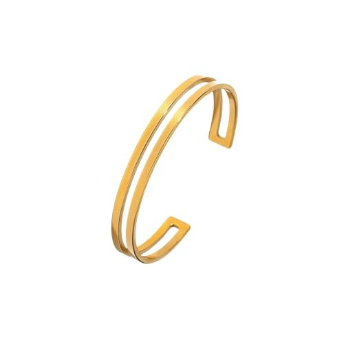 CAIYUNELEX Gold Cuff Bracelets for Women Gold Bangles for Women Minimalism Parallel Lines 18K Gold Plated Stainless Steel Bracelet Adjustable Open Arm Cuff Gold Bangle Bracelets Gold Jewelry for Women | Amazon (US)