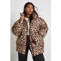 boohoo Women's Plus Leopard Print Oversized Puffer Jacket | Size: 12 | Polyurethane | boohoo (US & Canada)