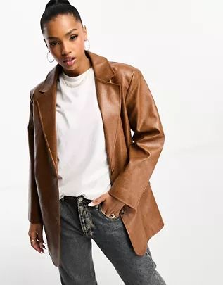 Urbancode faux leather blazer in vintage brown | ASOS (Global)