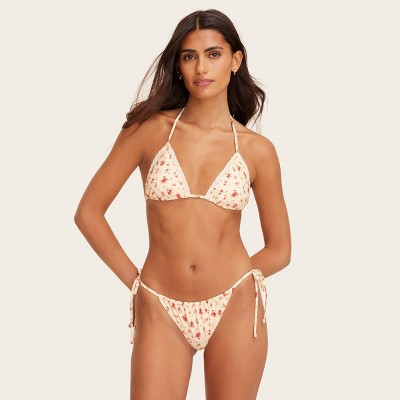 Women's Eyelet Trim Triangle Bikini Top - Parke x Target Cream Floral M | Target