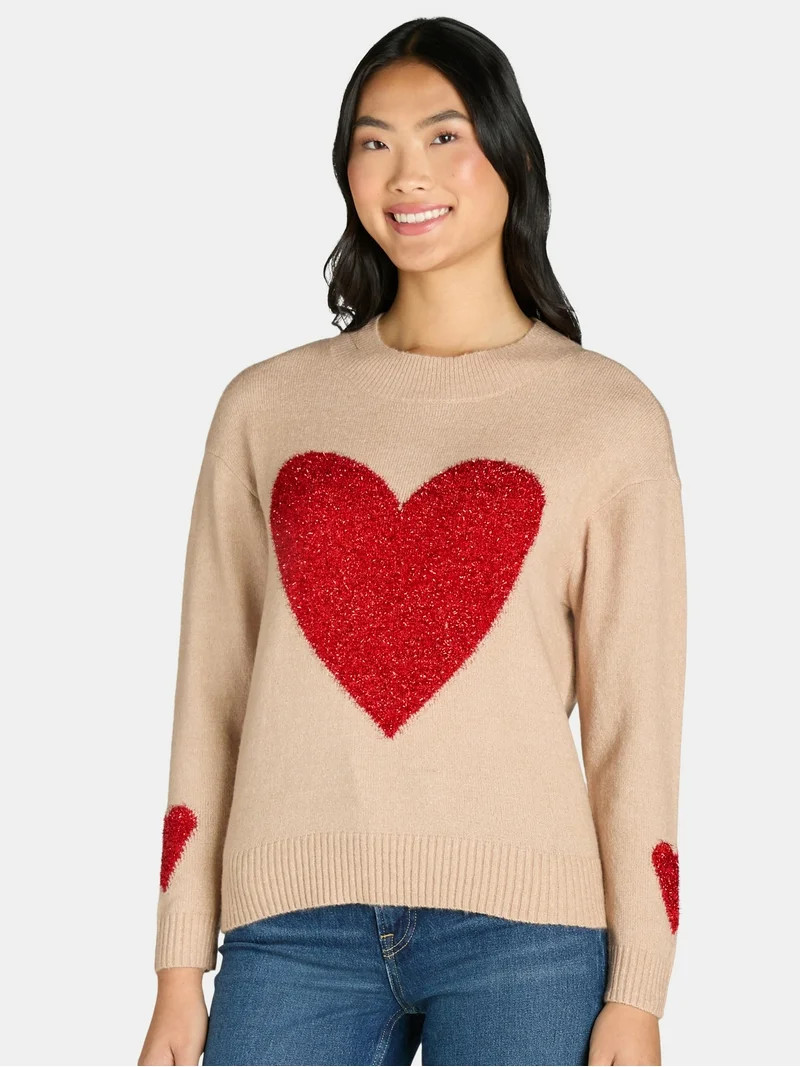 99 Jane Street Women's Heart Pullover Sweater, Midweight, Sizes XS-XL | Walmart (US)